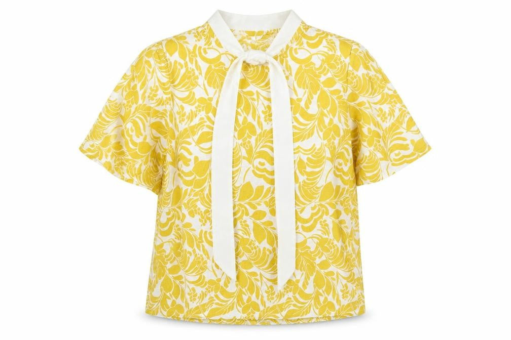 Marks and Spencer Womens Yellow Floral Viscose Basic Blouse Size 12 Round Neck