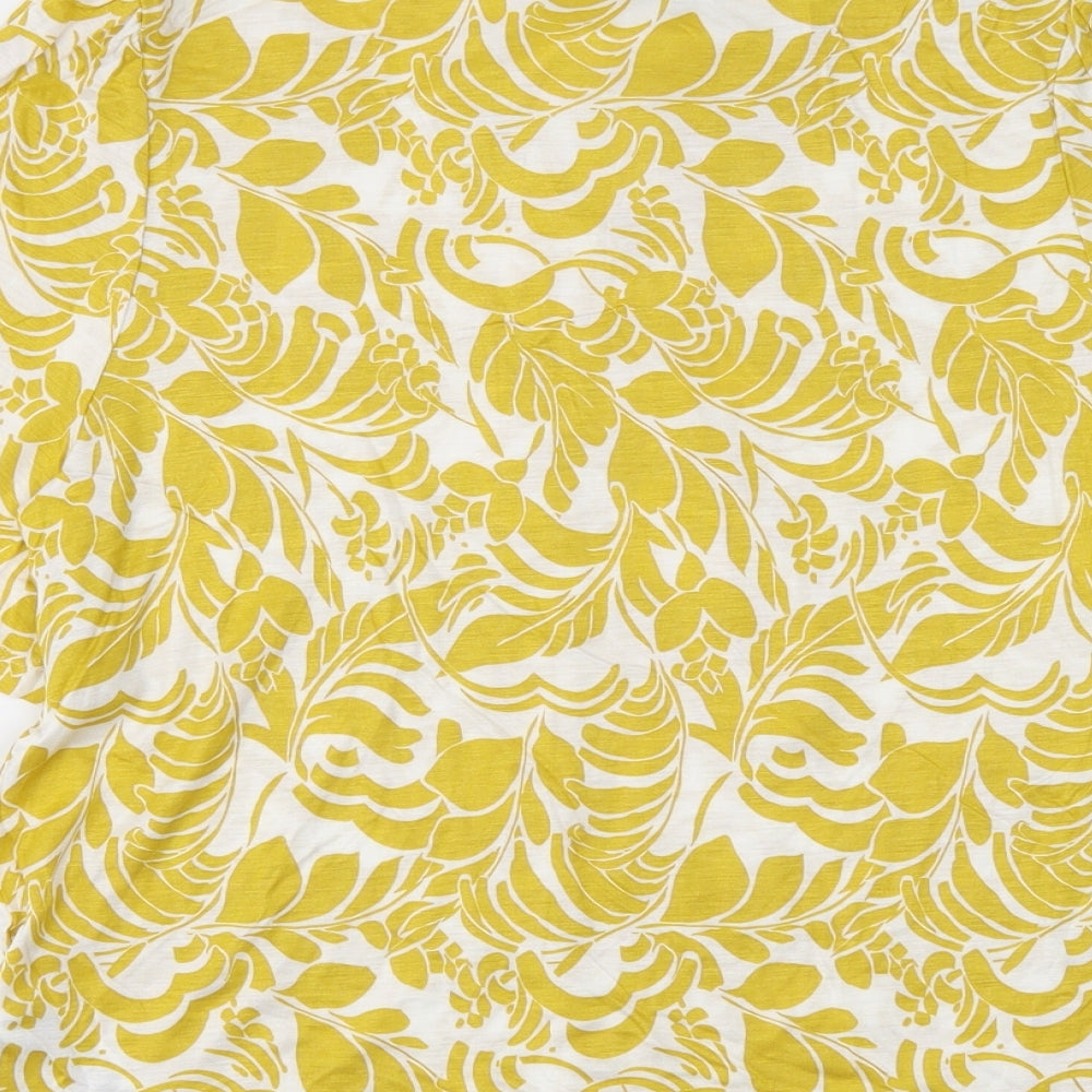 Marks and Spencer Womens Yellow Floral Viscose Basic Blouse Size 12 Round Neck