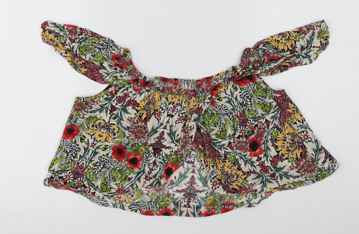 Topshop Womens Multicoloured Floral Viscose Basic Blouse Size 10 Off the Shoulder