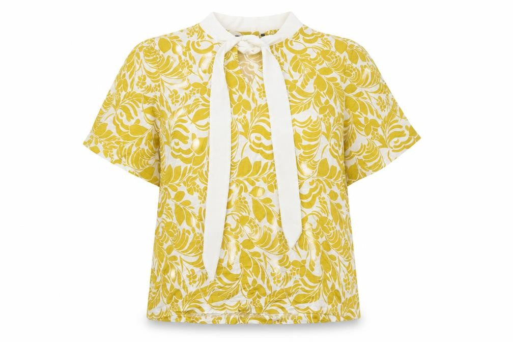 Marks and Spencer Womens Yellow Floral Viscose Basic Blouse Size 12 Round Neck