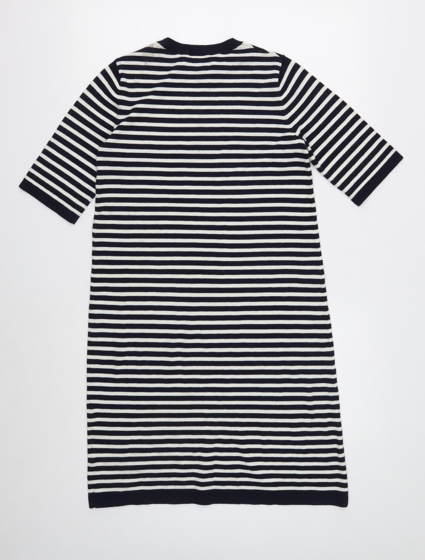 Find Womens Black Striped Polyester T-Shirt Dress Size 8 Crew Neck Pullover