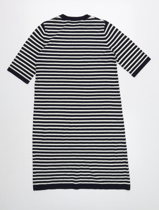 Find Womens Black Striped Polyester T-Shirt Dress Size 8 Crew Neck Pullover