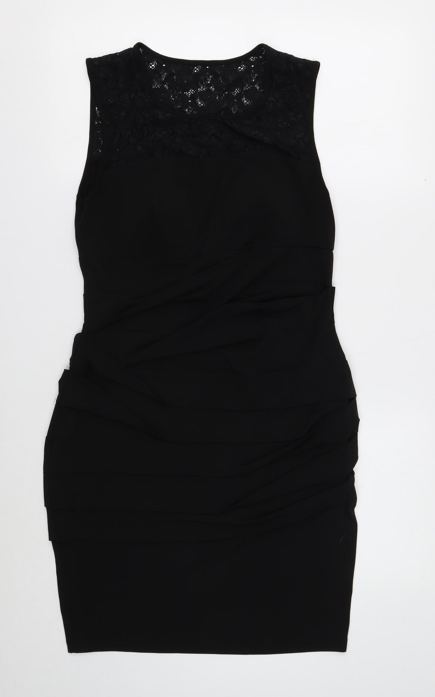 En Focus Studio Womens Black Polyester Bodycon Size 12 Round Neck Pullover - Lace Detail