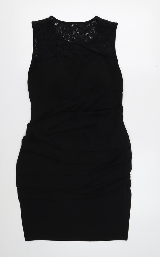 En Focus Studio Womens Black Polyester Bodycon Size 12 Round Neck Pullover - Lace Detail