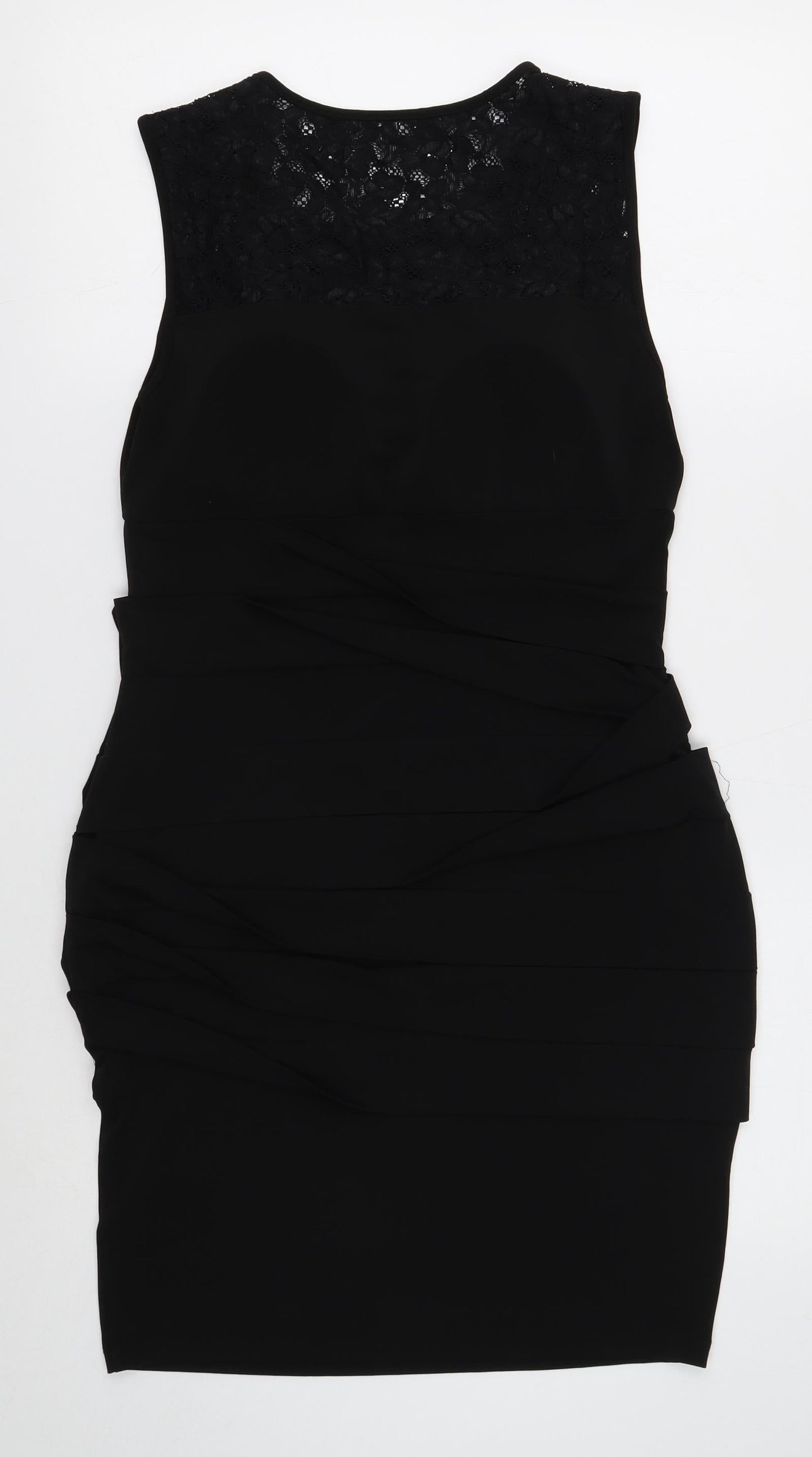 En Focus Studio Womens Black Polyester Bodycon Size 12 Round Neck Pullover - Lace Detail
