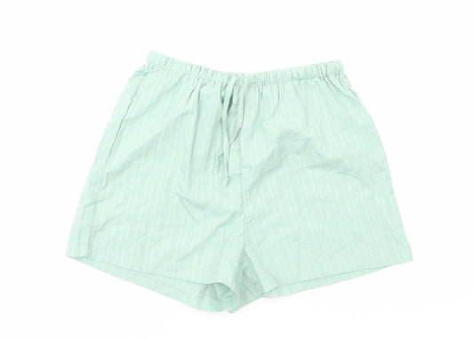 Preworn Womens Green Striped Polyester Basic Shorts Size S L16 in Regular Drawstring