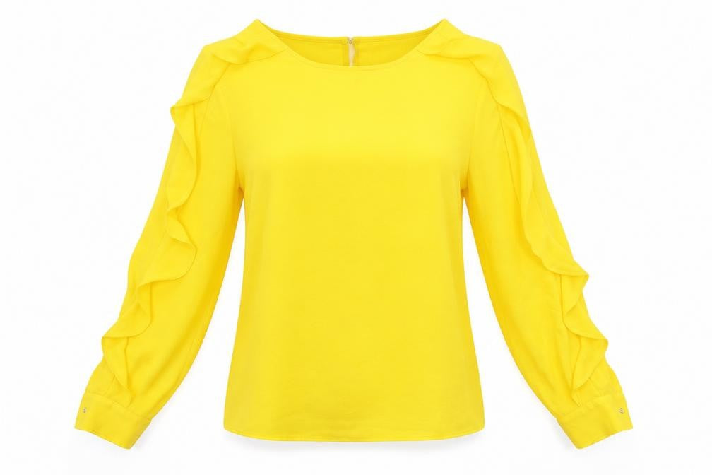 Marks and Spencer Womens Yellow Polyester Basic Blouse Size 8 Round Neck