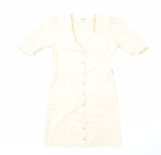 Miss Selfridge Womens Ivory Cotton Mini Size 6 V-Neck Button