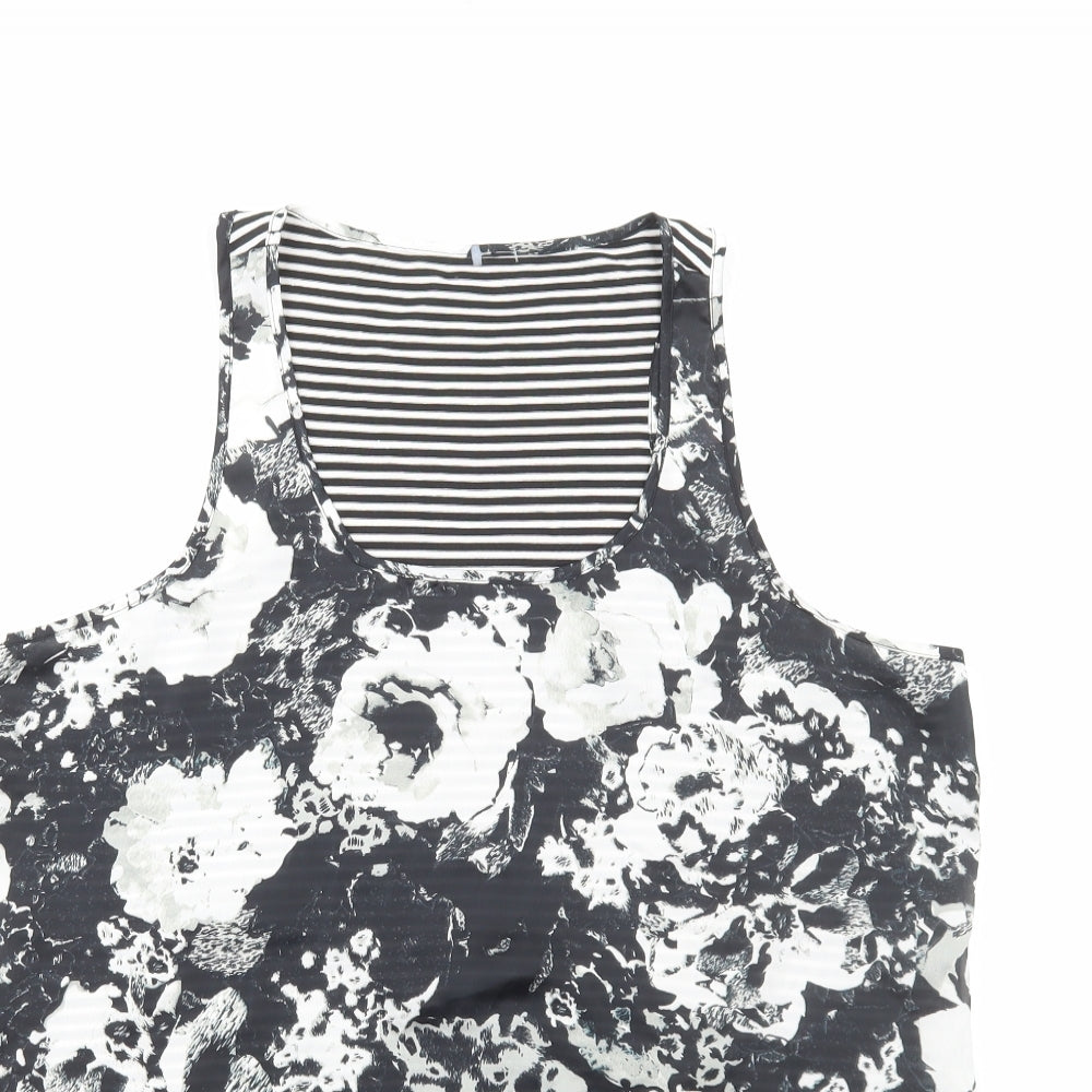 Preworn Womens Black Floral Polyester Basic Tank Size M Scoop Neck