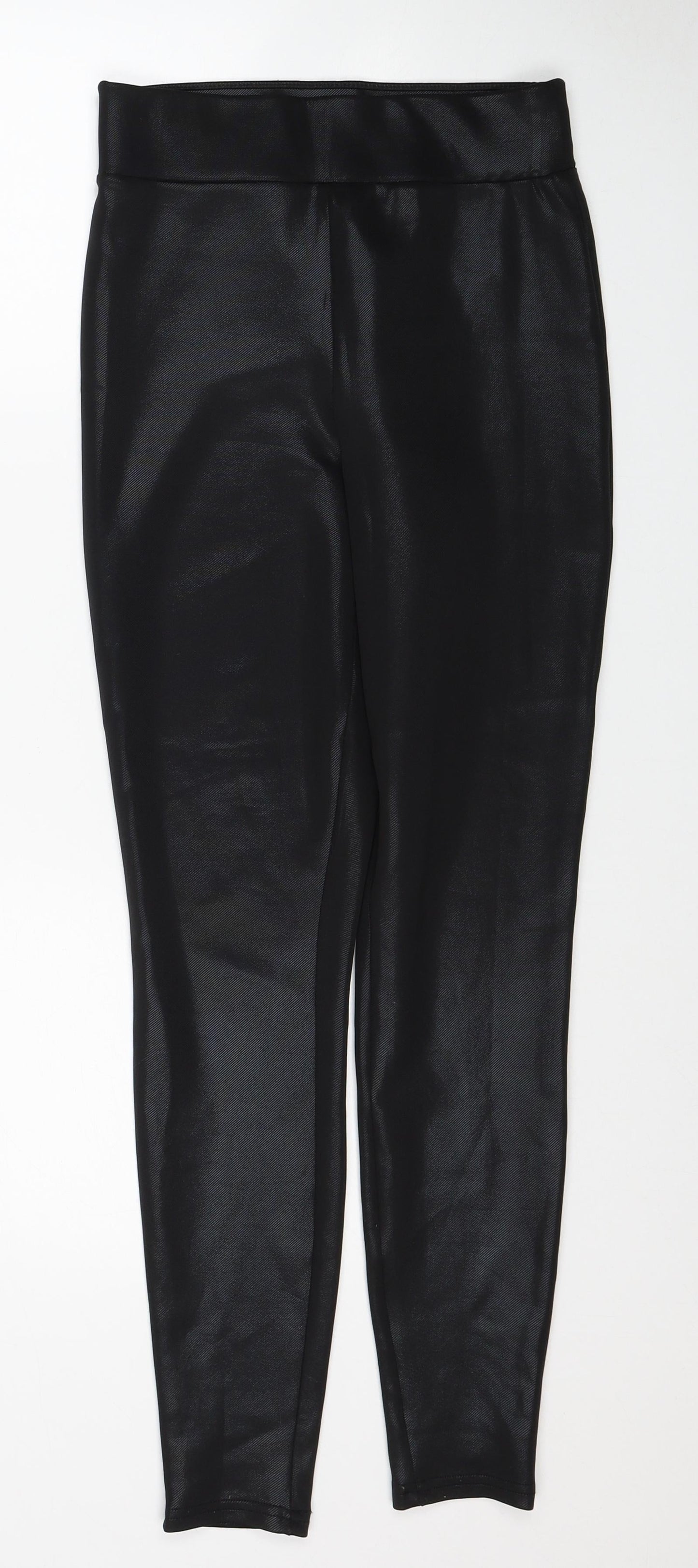 Papaya Womens Black Polyester Trousers Size 8 Regular - Wet look