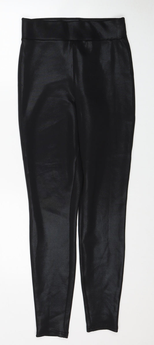 Papaya Womens Black Polyester Trousers Size 8 Regular - Wet look
