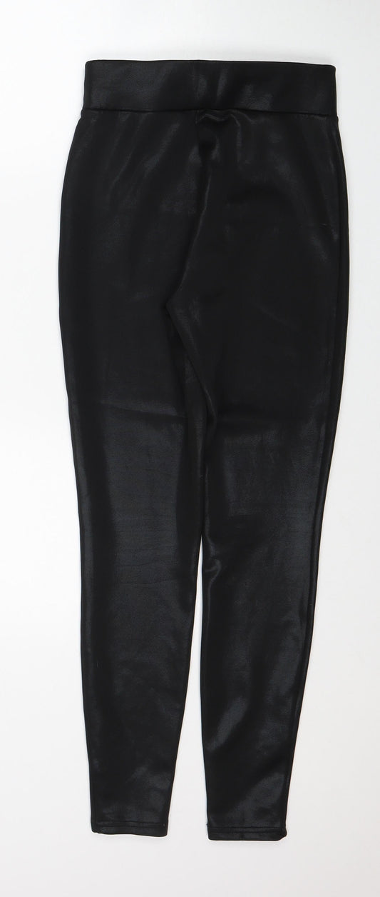 Papaya Womens Black Polyester Trousers Size 8 Regular - Wet look