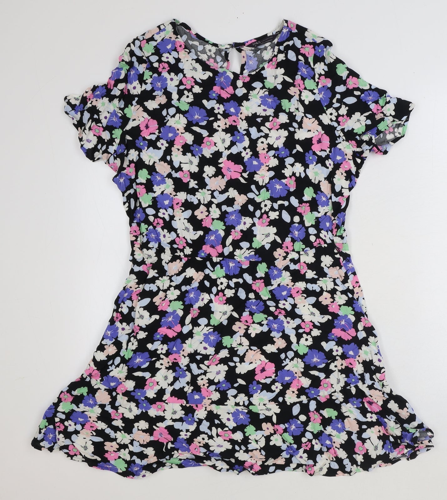 Marks and Spencer Womens Multicoloured Floral Viscose Fit & Flare Size 10 Boat Neck Button