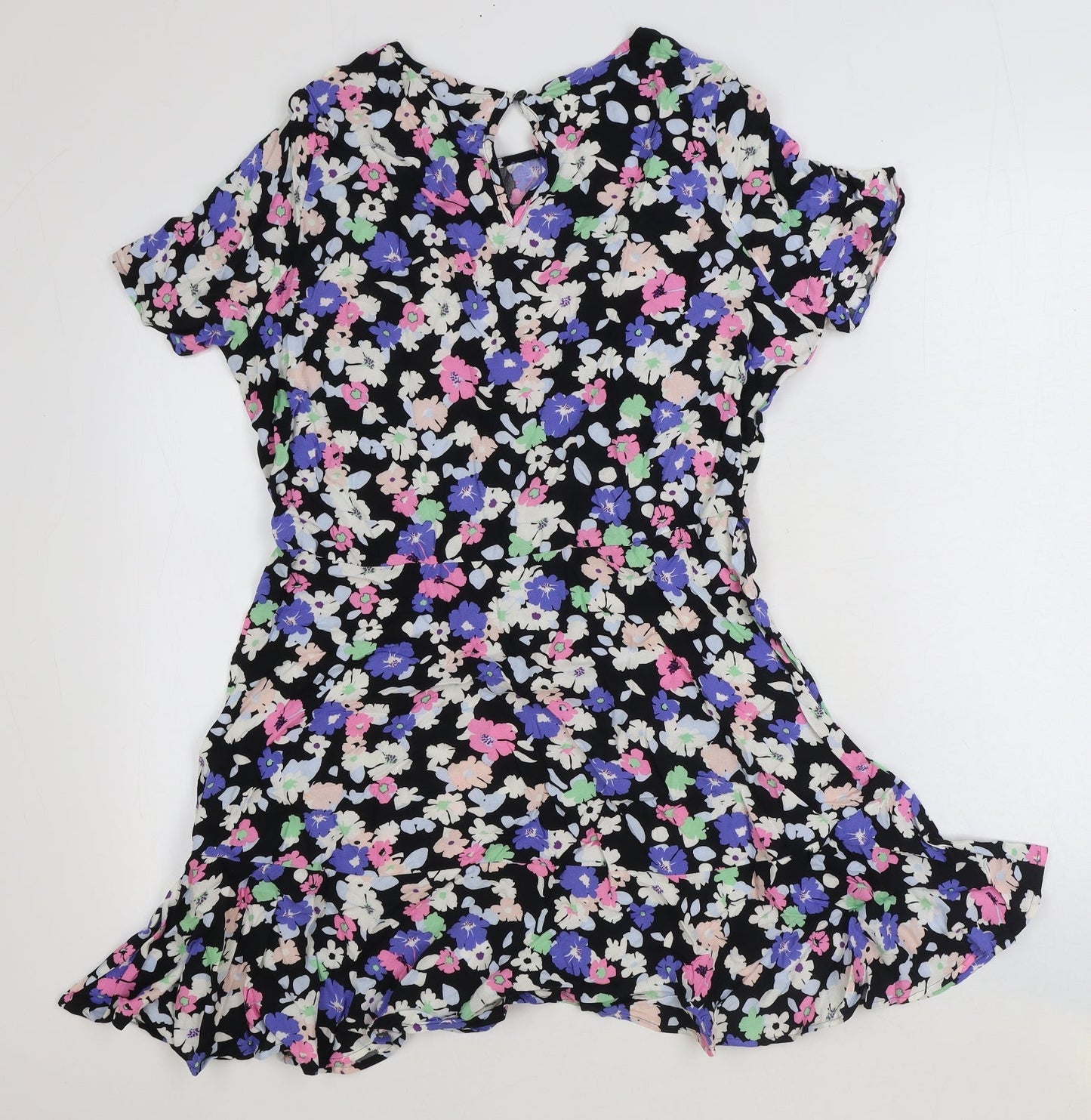 Marks and Spencer Womens Multicoloured Floral Viscose Fit & Flare Size 10 Boat Neck Button