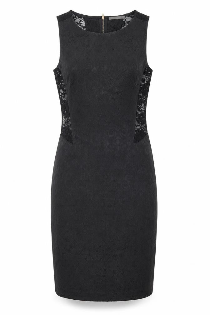 My Se Womens Black Polyester Pencil Dress Size S Boat Neck Zip - Lace Detail
