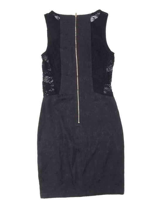 My Se Womens Black Polyester Pencil Dress Size S Boat Neck Zip - Lace Detail