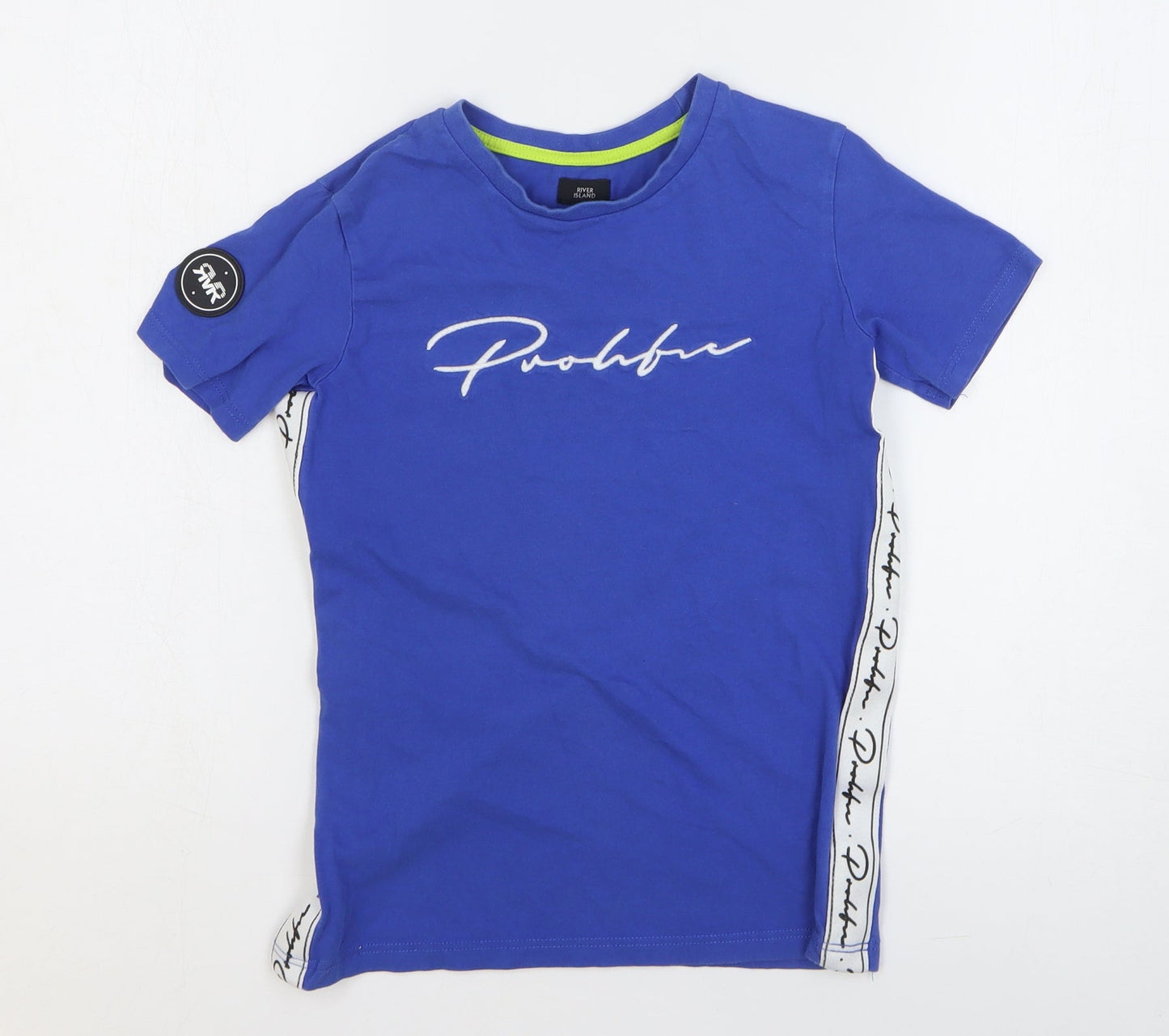 River Island Boys Blue 100% Cotton Basic T-Shirt Size 7-8 Years Round Neck Pullover