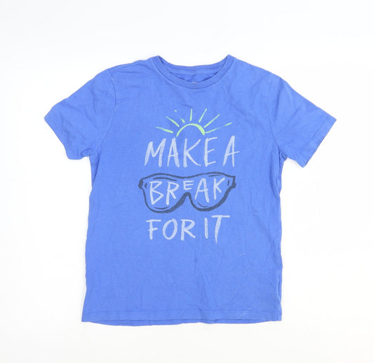 Gap Boys Blue 100% Cotton Basic T-Shirt Size 10 Years Round Neck Pullover - Make a Break for it