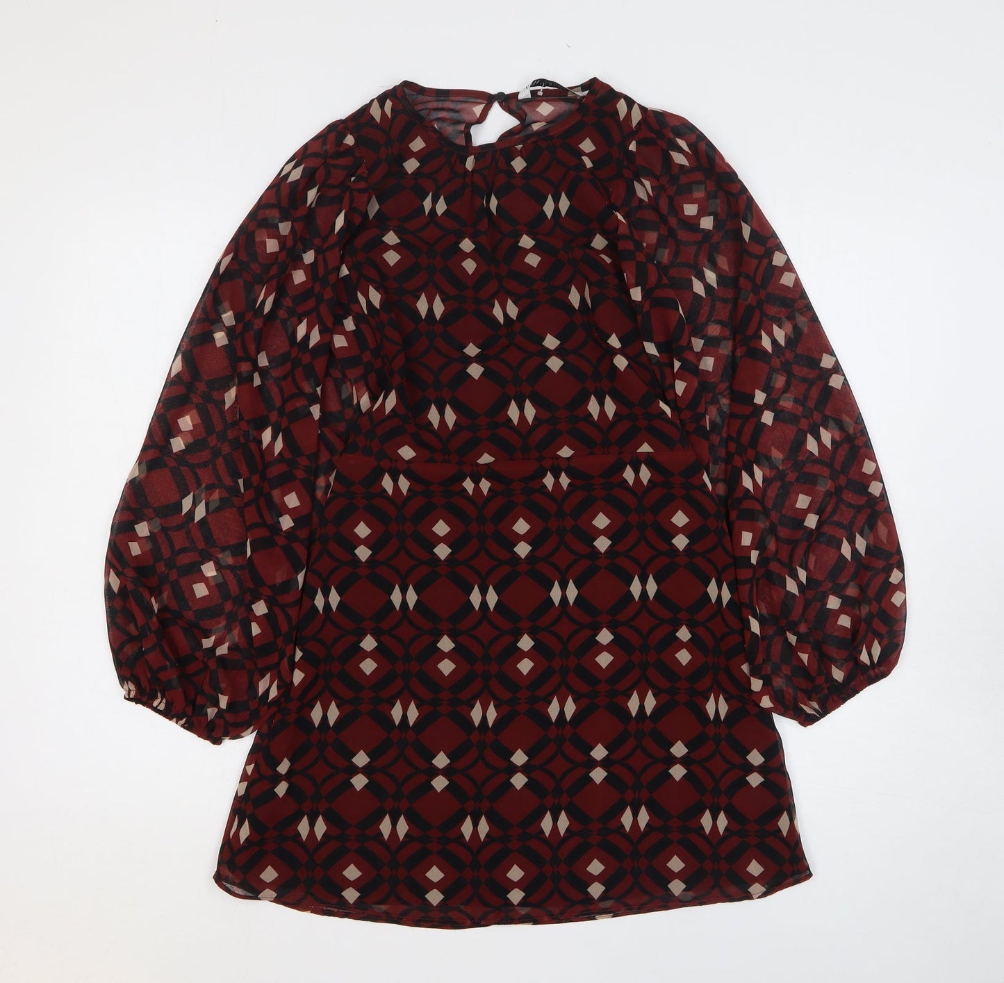 Zara Womens Brown Geometric Polyester Mini Size S Round Neck Pullover