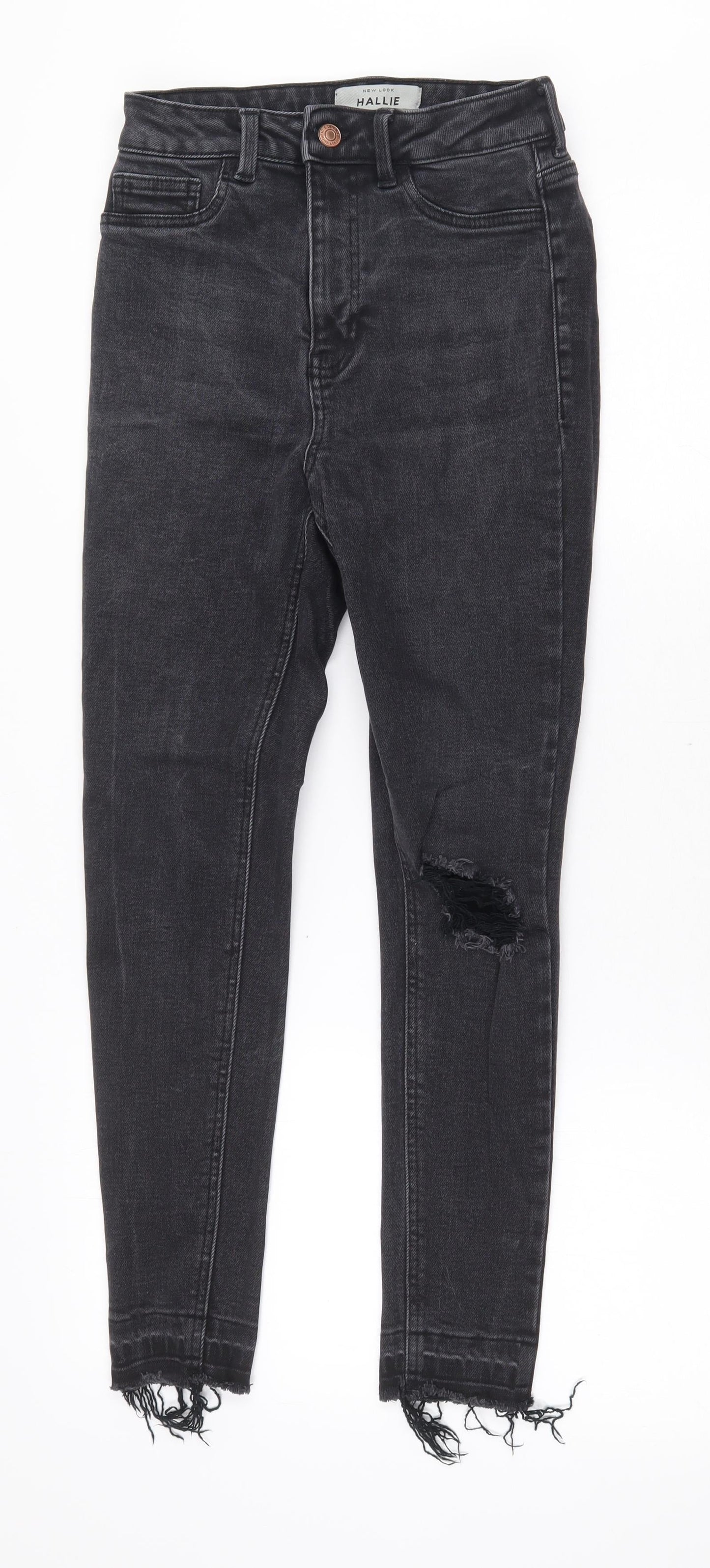 New Look Womens Grey Cotton Straight Jeans Size 8 Regular Zip