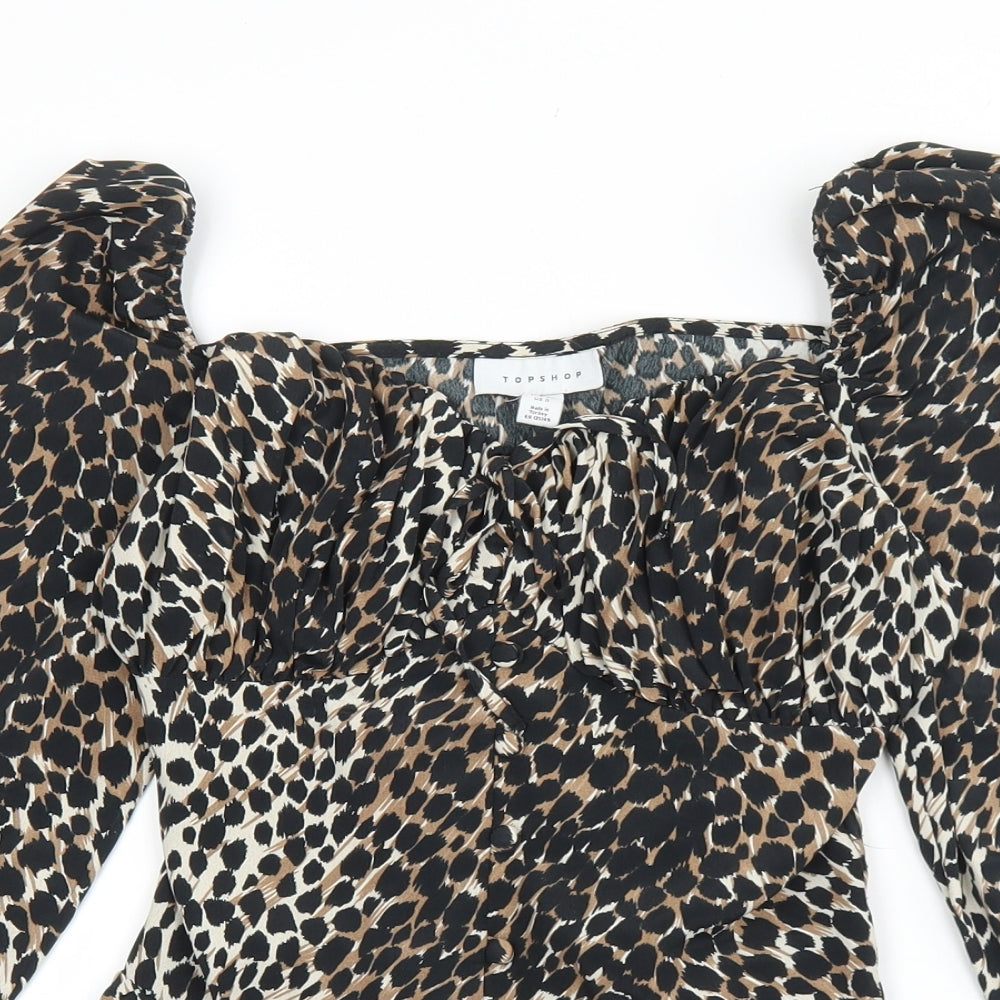 Topshop Womens Multicoloured Animal Print Polyester Basic Blouse Size 4 Sweetheart - Cheetah print