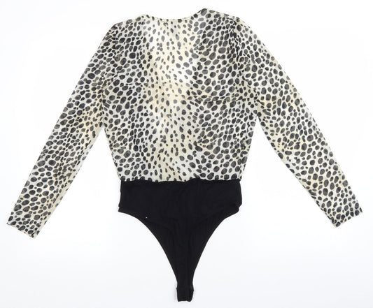 ASOS Womens Brown Animal Print Polyamide Bodysuit One-Piece Size 8 Snap