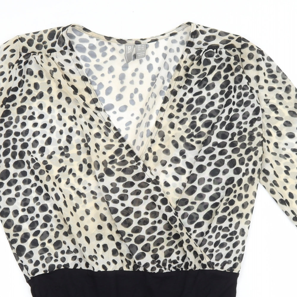 ASOS Womens Brown Animal Print Polyamide Bodysuit One-Piece Size 8 Snap