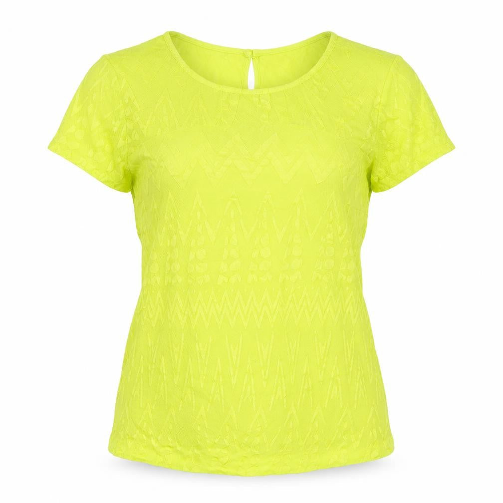 Debenhams Womens Yellow Geometric Polyester Basic T-Shirt Size 8 Boat Neck