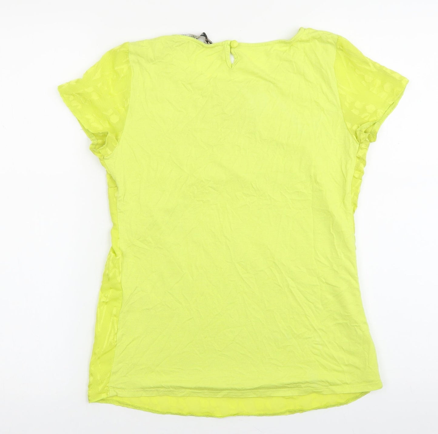 Debenhams Womens Yellow Geometric Polyester Basic T-Shirt Size 8 Boat Neck