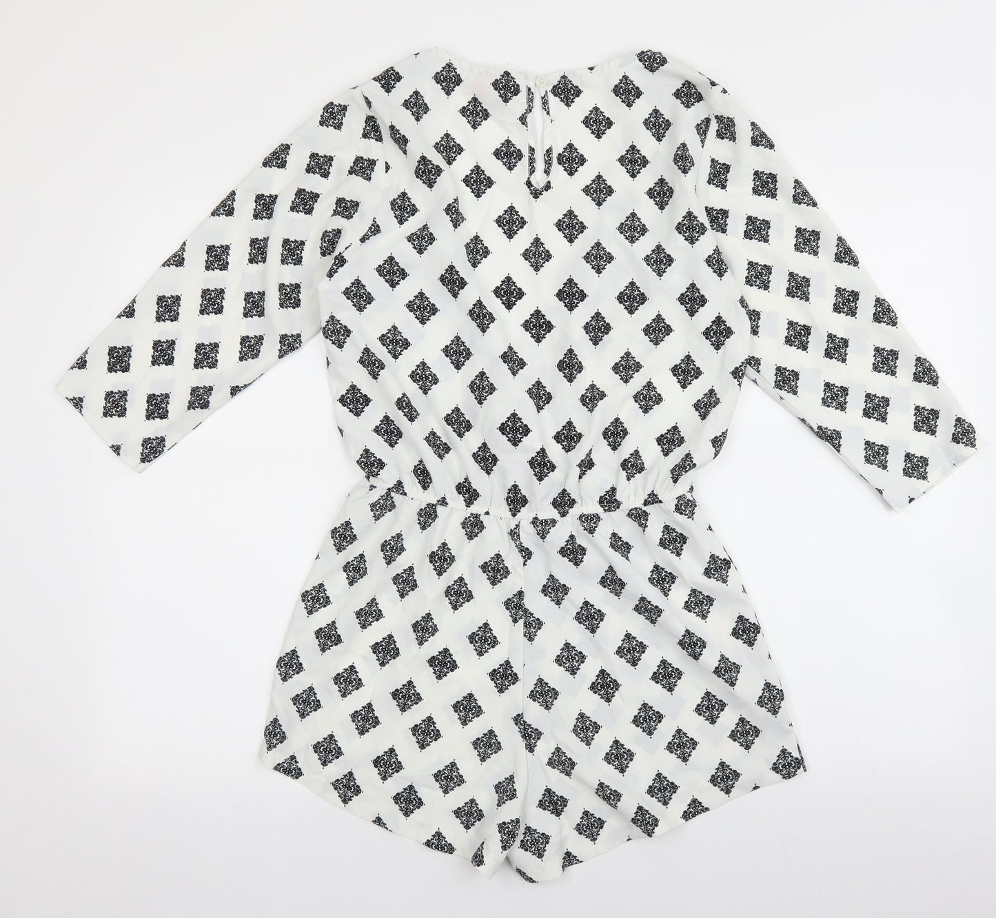 DANCING LEOPARD Womens White Geometric Polyester Playsuit One-Piece Size 8 Button