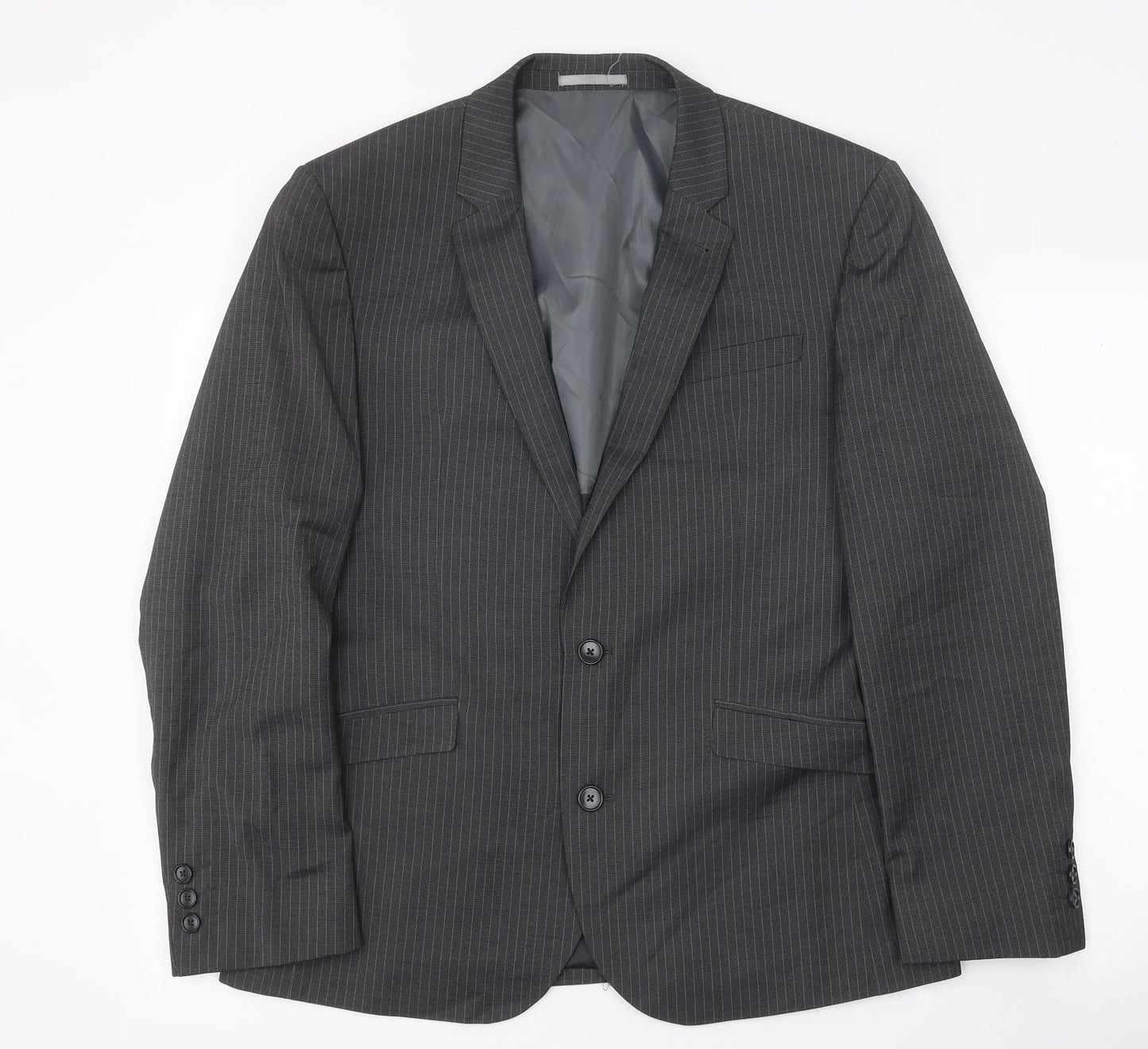 NEXT Mens Grey Striped Polyester Jacket Blazer Size 40