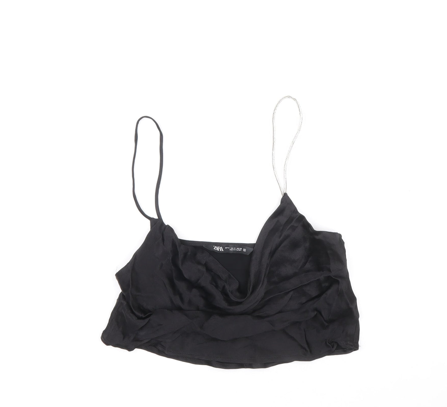 Zara Womens Black Viscose Cropped Tank Size S Cowl Neck