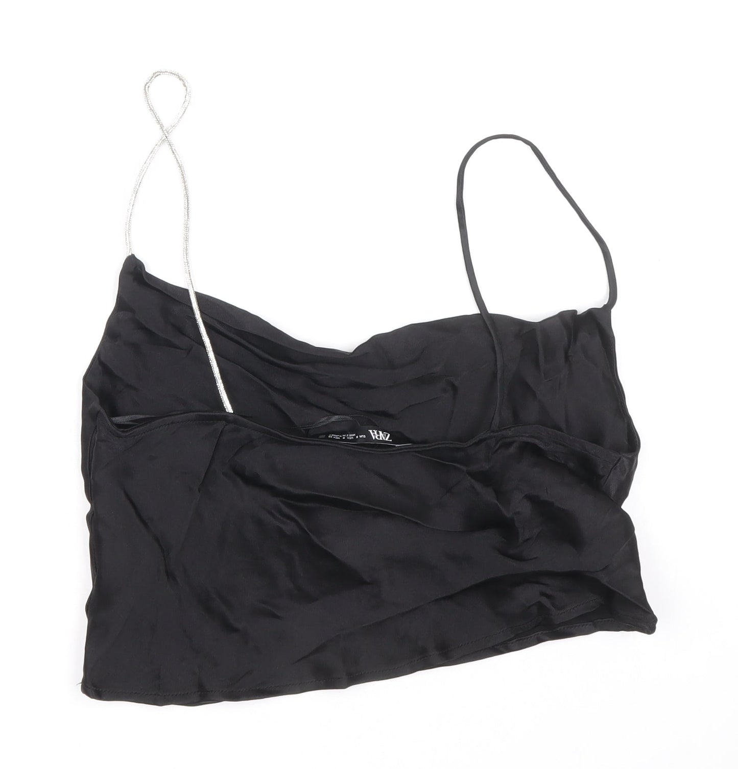 Zara Womens Black Viscose Cropped Tank Size S Cowl Neck