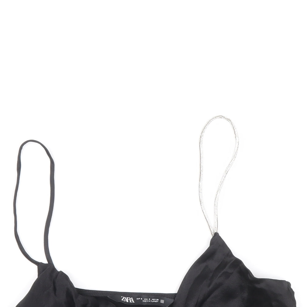 Zara Womens Black Viscose Cropped Tank Size S Cowl Neck