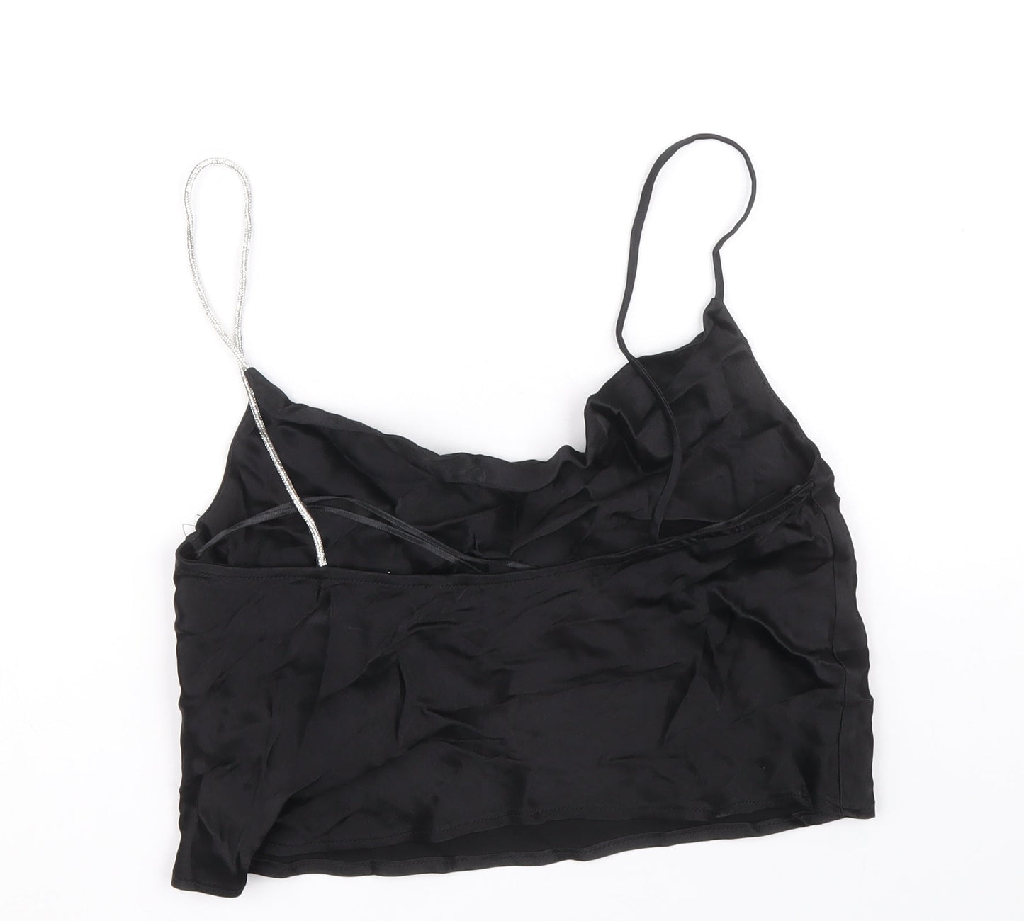 Zara Womens Black Viscose Cropped Tank Size S Round Neck