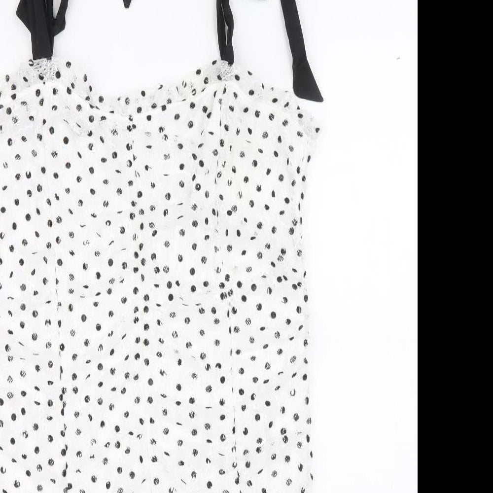 Topshop Womens White Polka Dot Nylon Mini Size 14 Sweetheart Tie