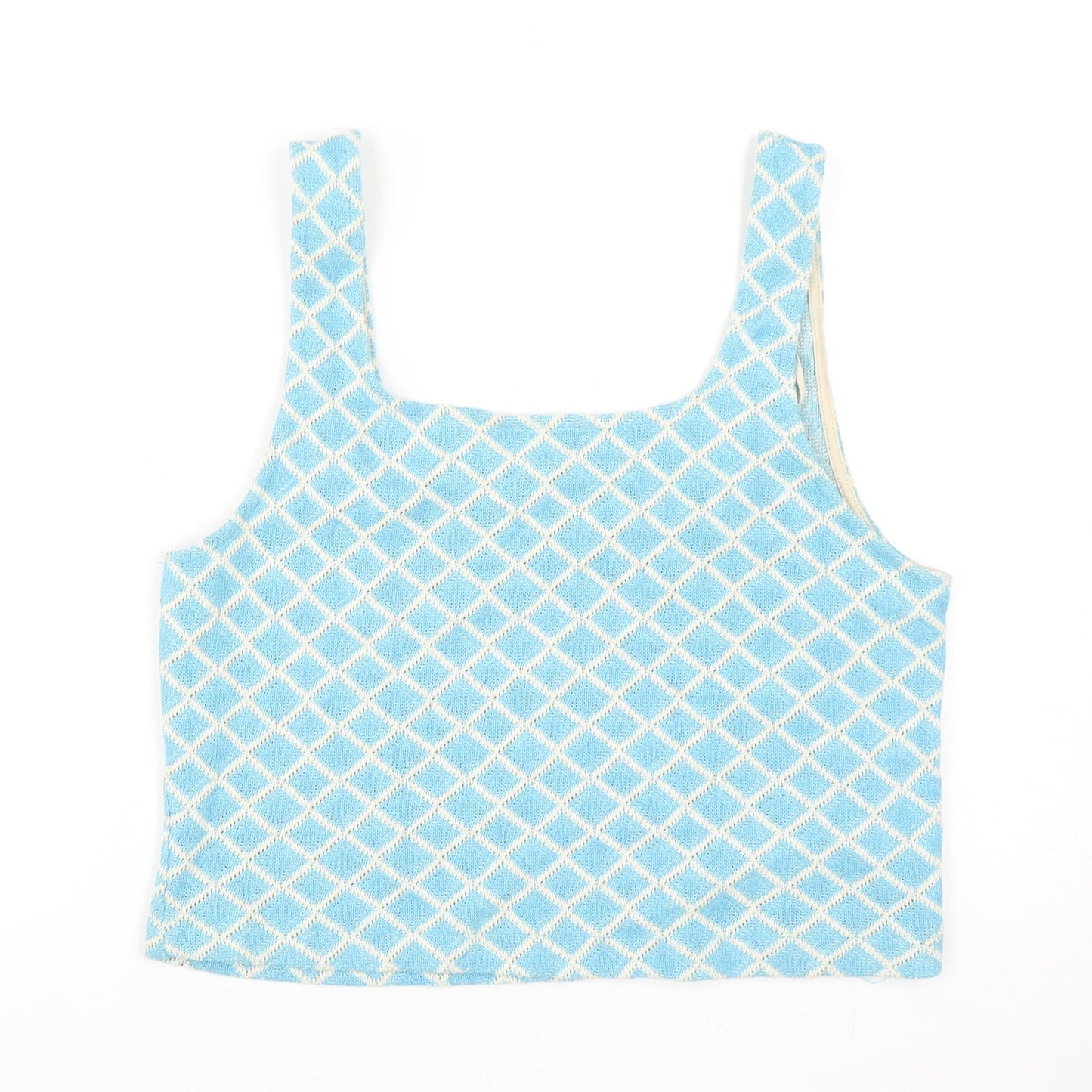 Zara Womens Blue Geometric Cotton Basic Tank Size M Square Neck