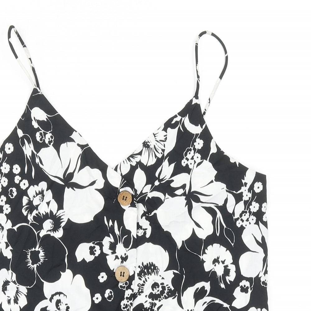 Mango Womens Black Floral Polyester Camisole Blouse Size S V-Neck