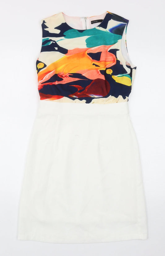 Pardini Womens White Geometric Polyester Shift Size S Boat Neck Zip