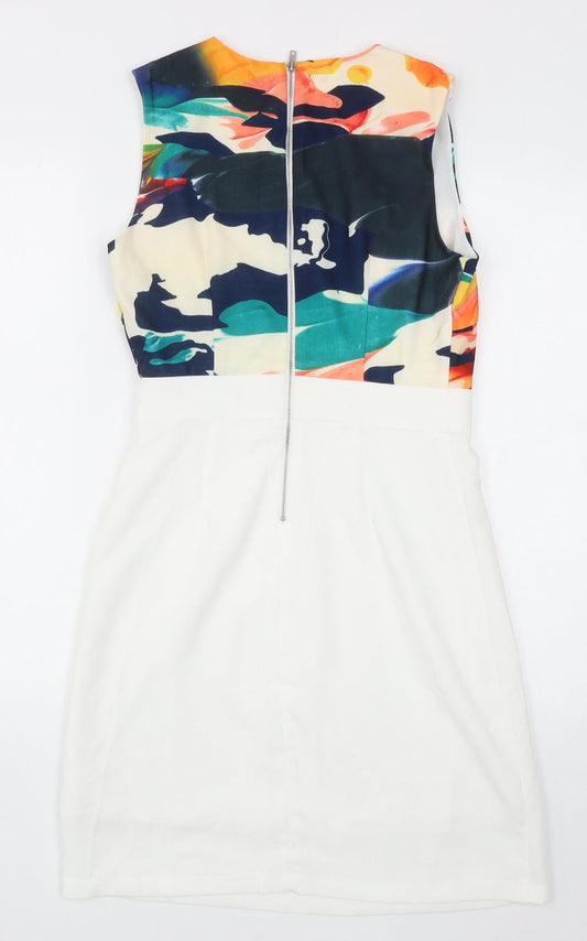 Pardini Womens White Geometric Polyester Shift Size S Boat Neck Zip