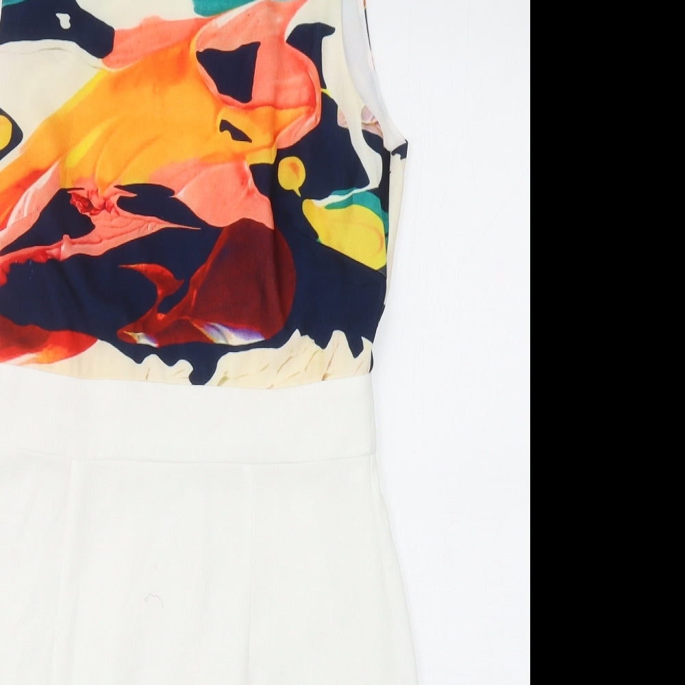 Pardini Womens White Geometric Polyester Shift Size S Boat Neck Zip