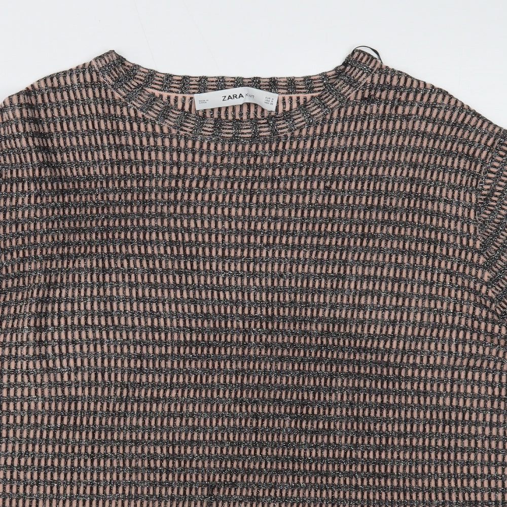 Zara Womens Multicoloured Geometric Polyester Shift Size 8 Boat Neck Pullover