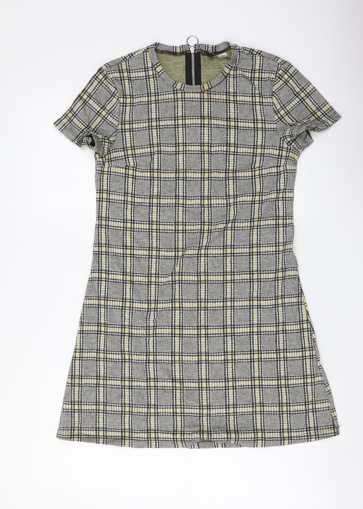 H&M Womens Grey Plaid Cotton Shift Size M Round Neck Pullover