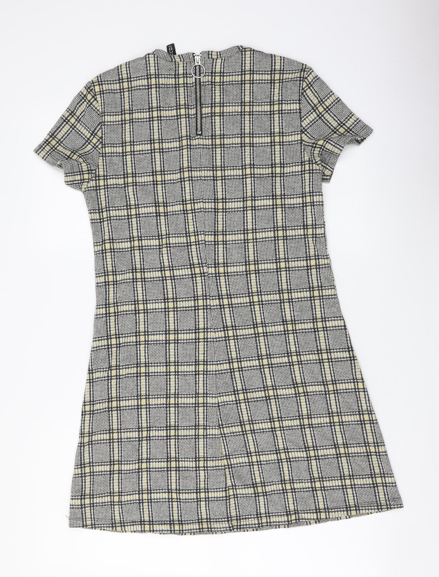 H&M Womens Grey Plaid Cotton Shift Size M Round Neck Pullover