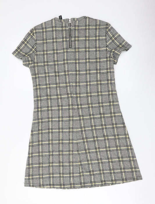 H&M Womens Grey Plaid Cotton Shift Size M Round Neck Pullover