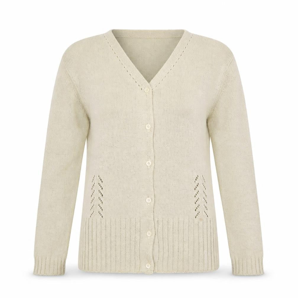 Portland Womens Beige V-Neck Acrylic Cardigan Jumper Size M
