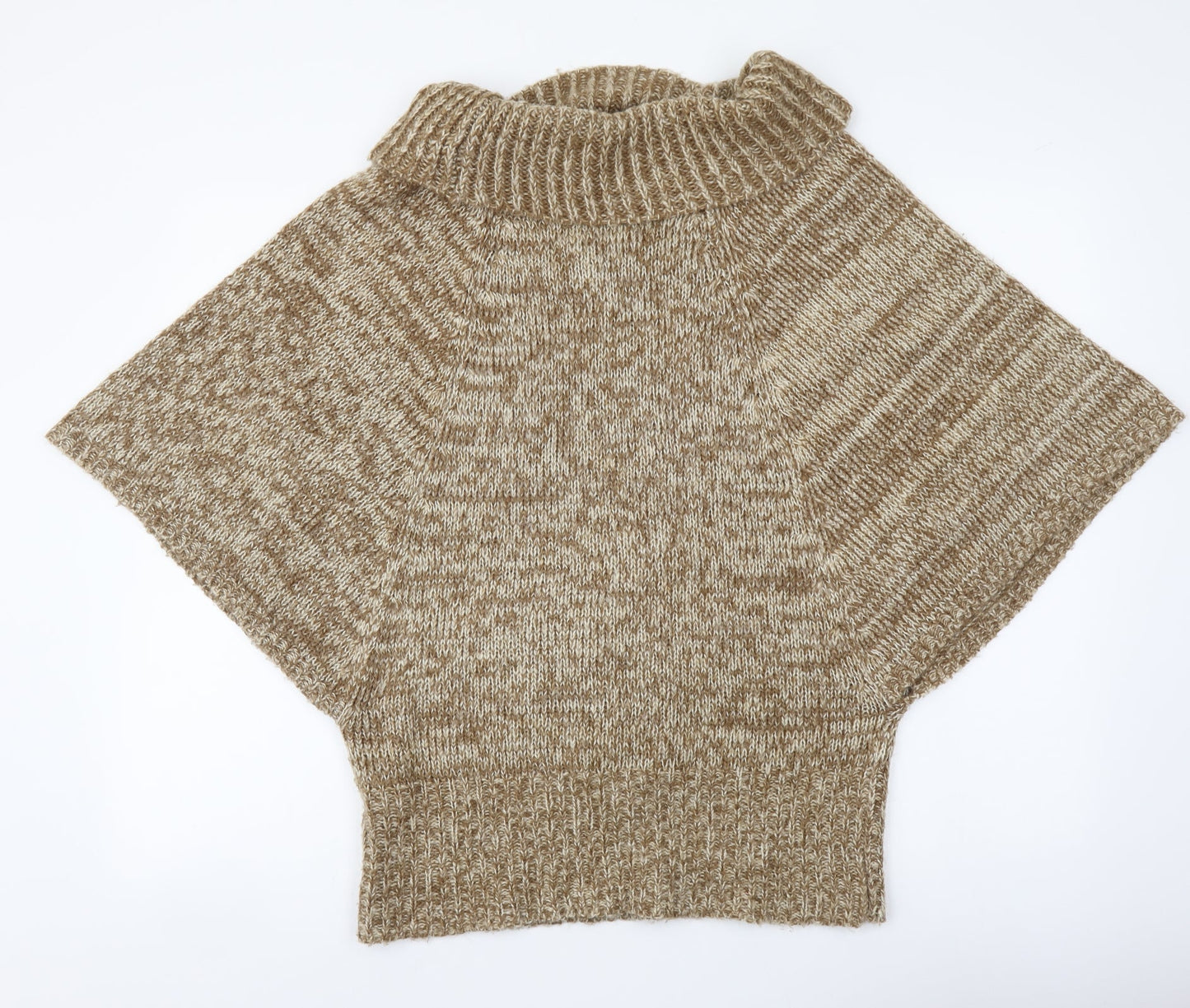 Purple Womens Beige Roll Neck Acrylic Pullover Jumper Size M