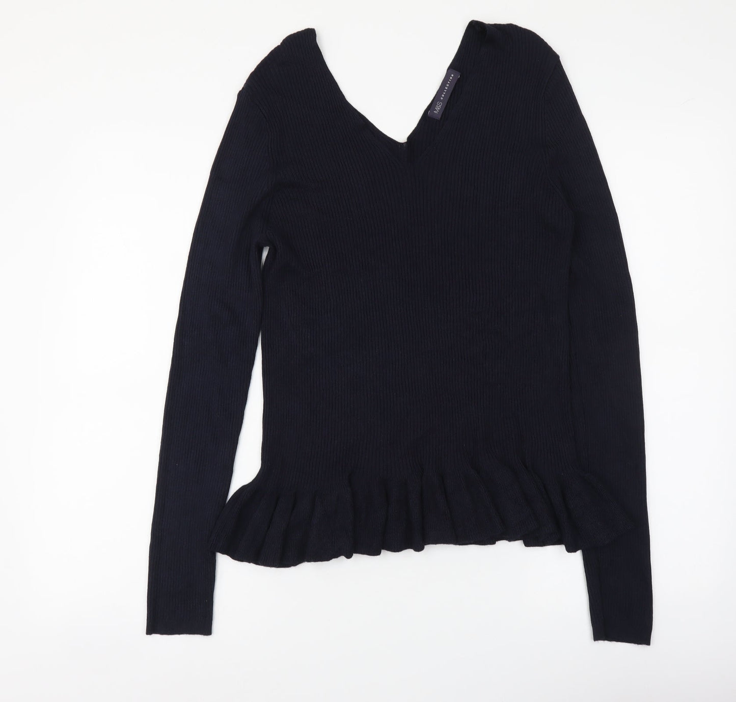 Marks and Spencer Womens Blue V-Neck Viscose Pullover Jumper Size 14