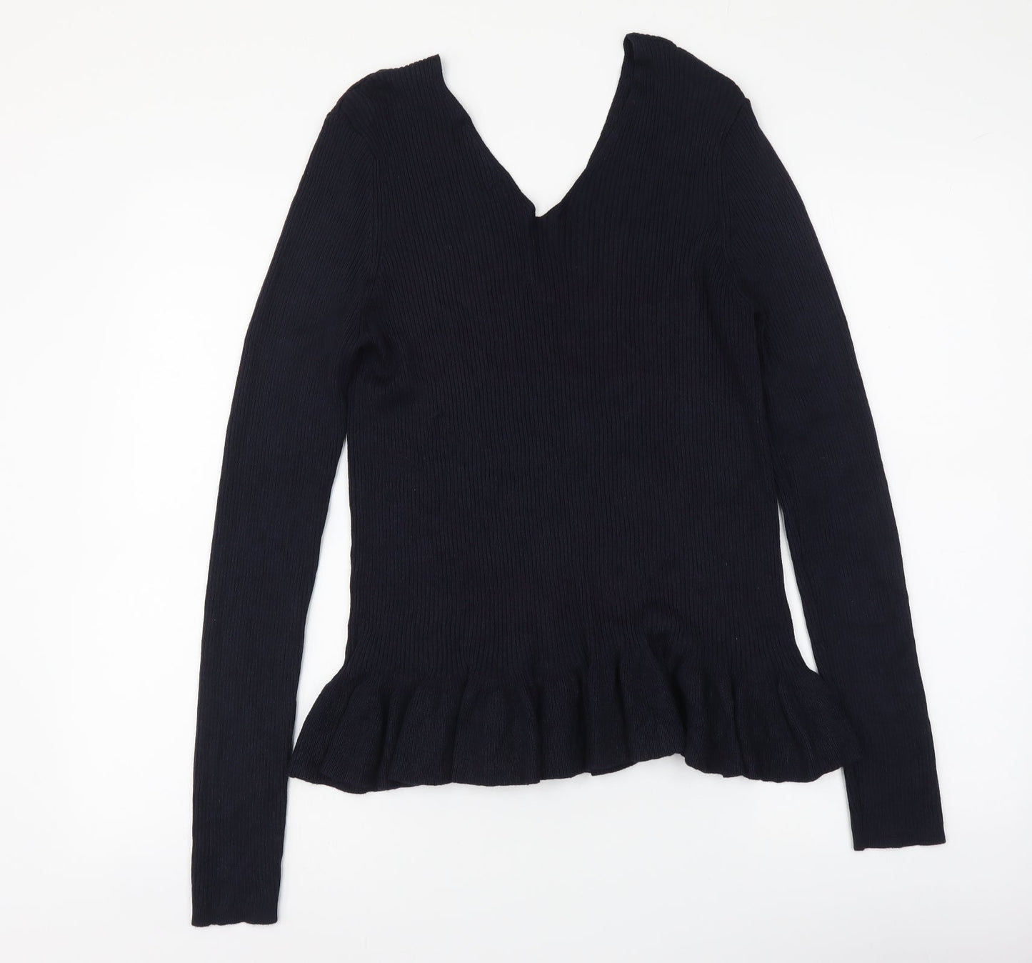 Marks and Spencer Womens Blue V-Neck Viscose Pullover Jumper Size 14