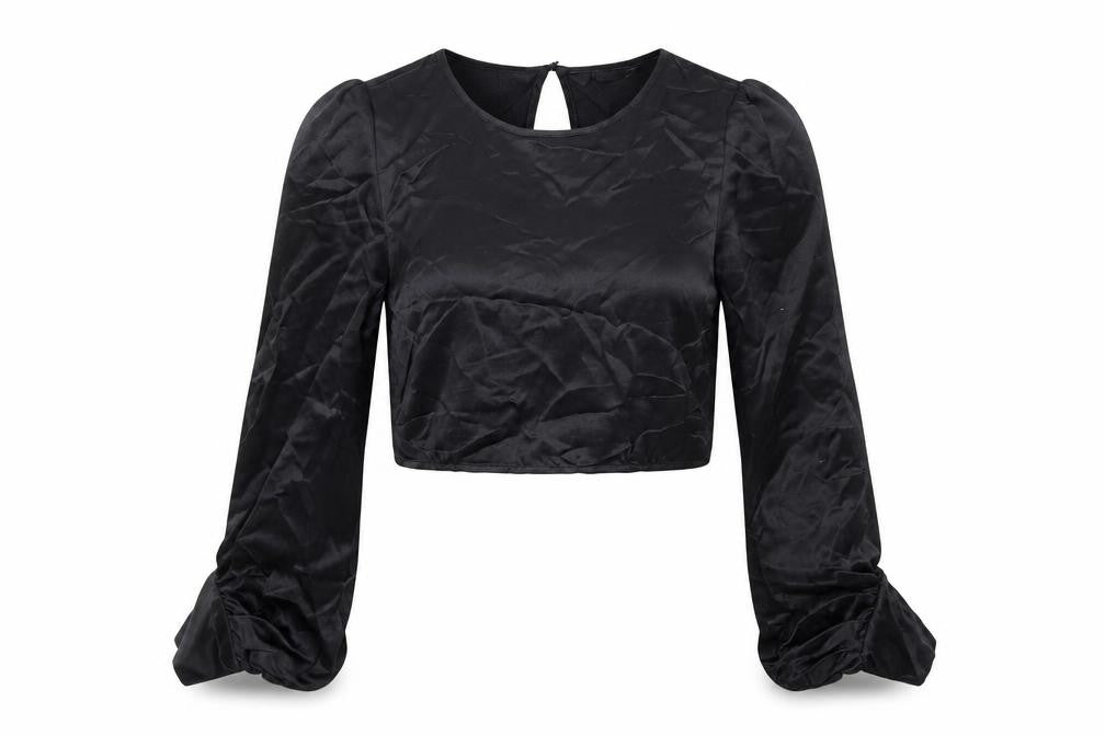 Zara Womens Black Polyester Cropped Blouse Size S Round Neck